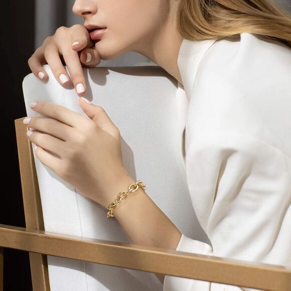 Chunky Gold Bracelets 14K Gold Plated Thick Link Chain Bracelet Birthday Gift - Picture 3 of 7